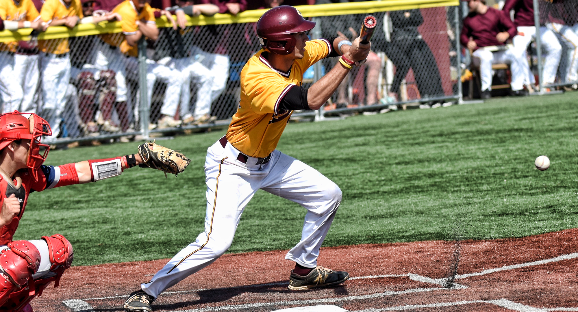 Nate Sillerud lays down a sacrifice bunt in the second inning of Game 2 against St. Mary's.