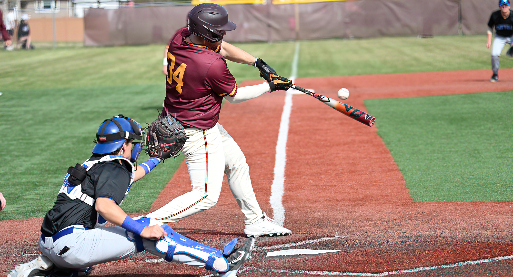 Freshman Ben Shumansky connects on a double in the the third inning of the Cobbers' non-conference game with Mayville State.