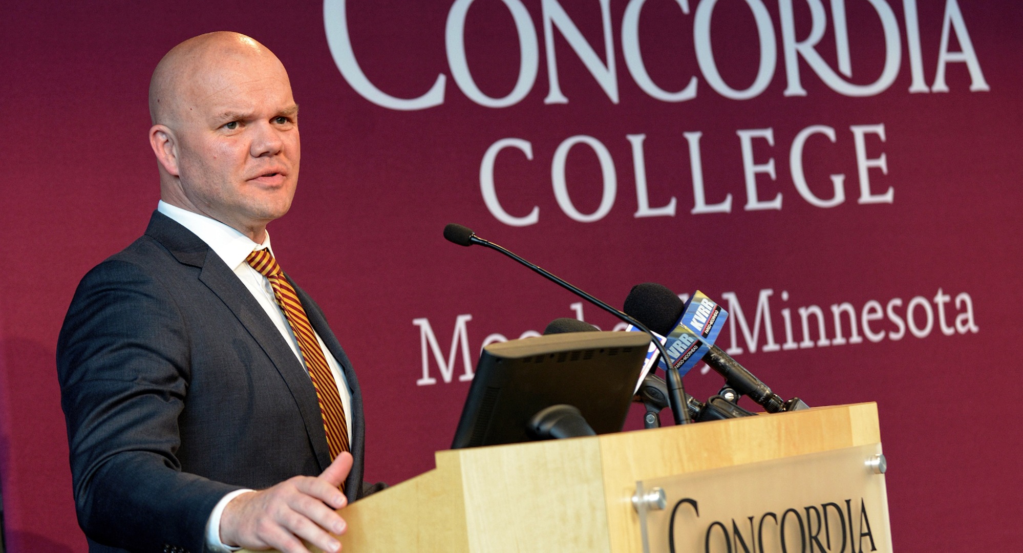 Jeff Bertherton gives his introductory press conference as the new Athletic Director for Concordia.