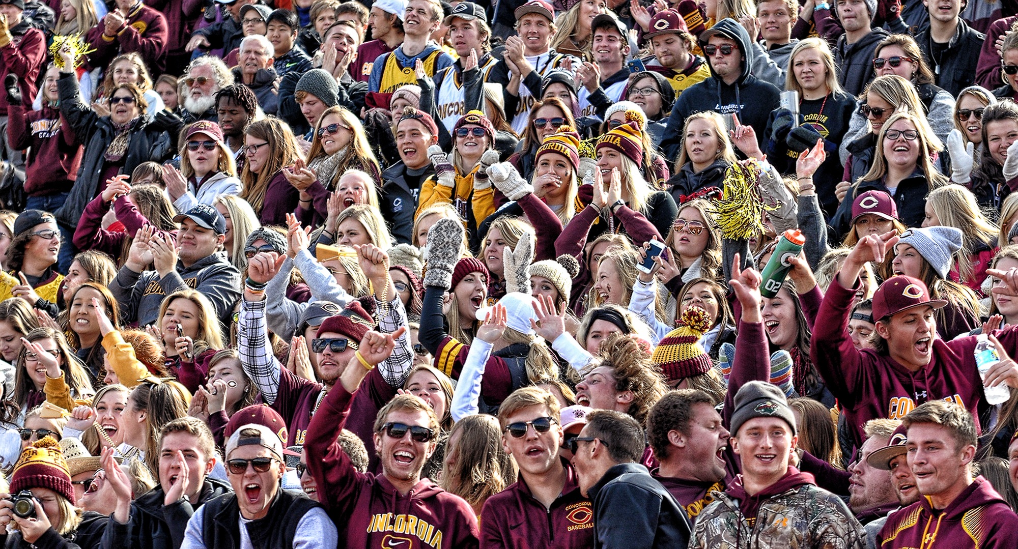 The Cobber fans cheer at the Homecoming game vs. St. Thomas. Concordia drew a season-best 5,680 fans against the Tommies.