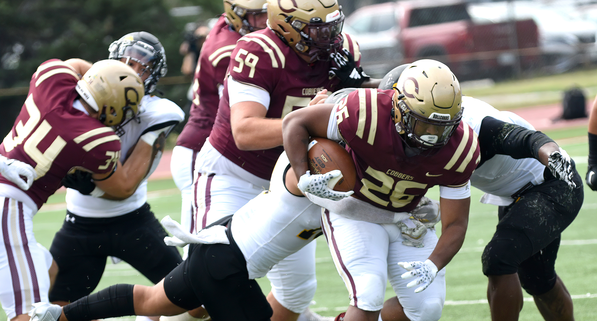 Zavier Carroll was one of four players who rushed for a touchdown in the Cobbers' 49-16 win at St. Scholastica.