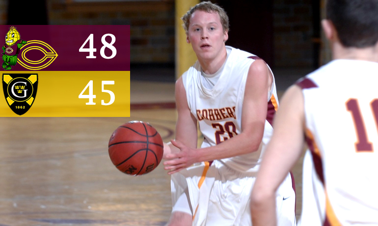 Junior guard Brett Bergeson scored eight points in the final five minutes to help break the Cobbers' 19-game losing skid at Gustavus.