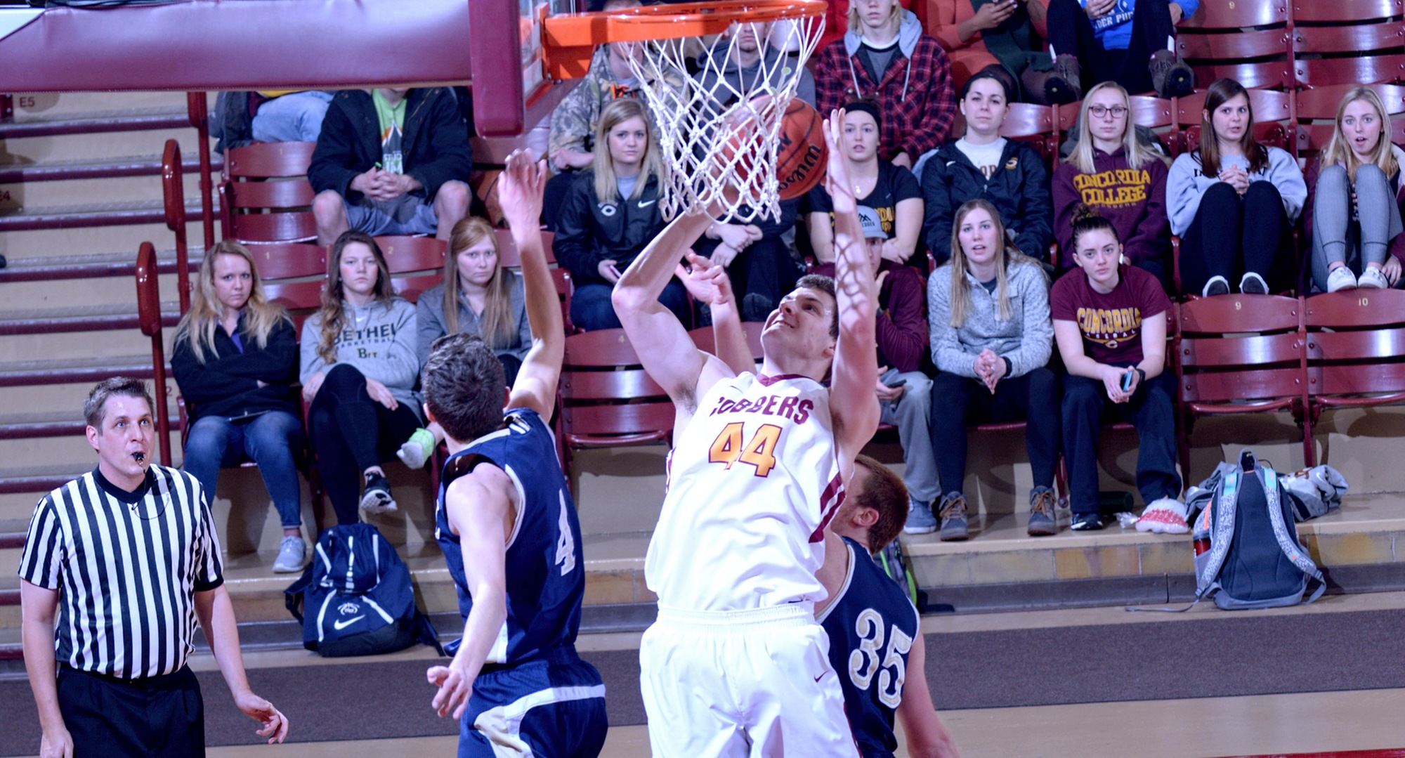Kevin Wolfe goes up strong for two of his team-high 14 points in the Cobbers' dramatic 72-70 win over Bethel.