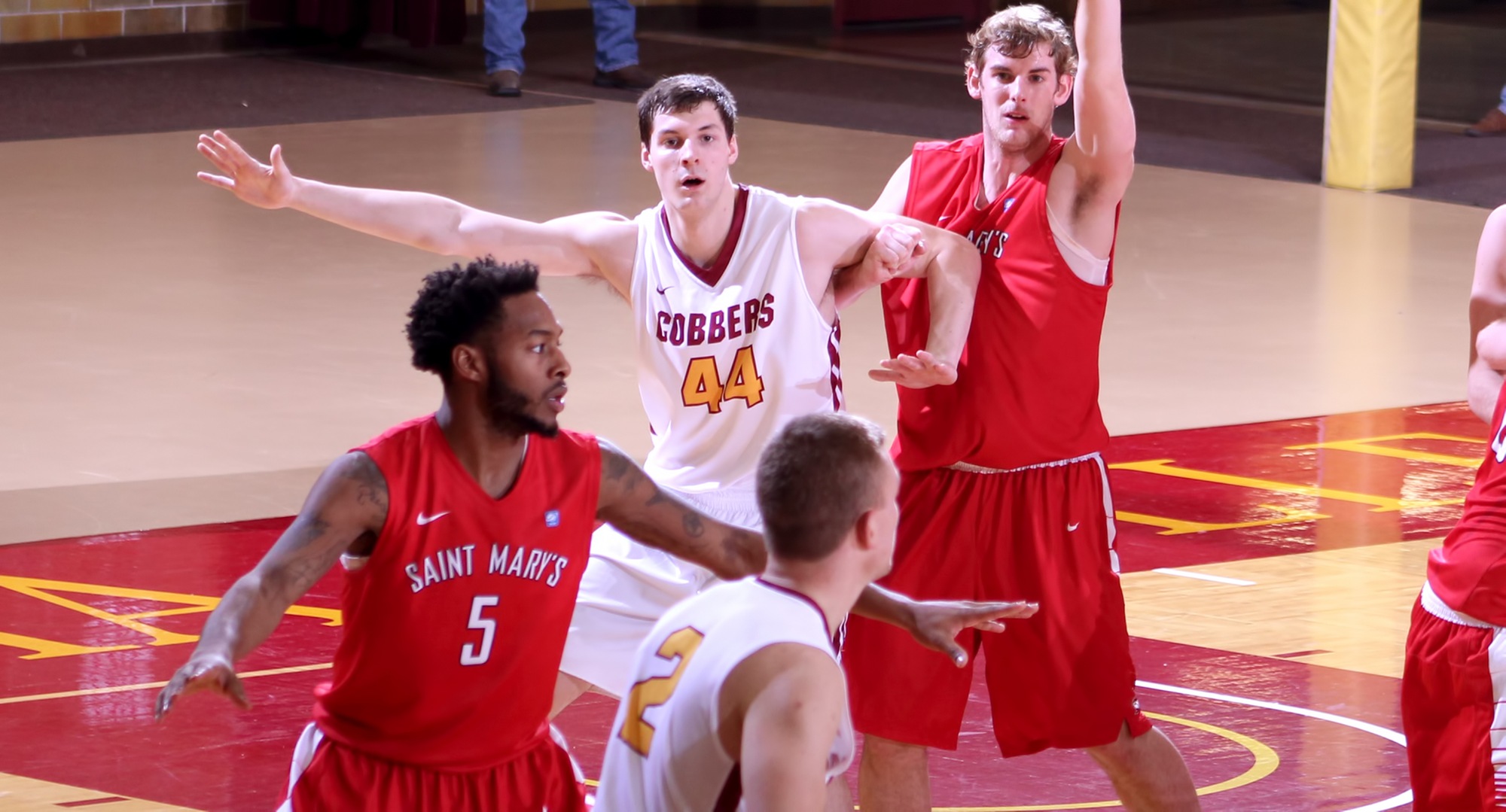 Senior Kevin Wolfe had a career-high 10 rebounds in the Cobbers' 67-64 win at St. Mary's.