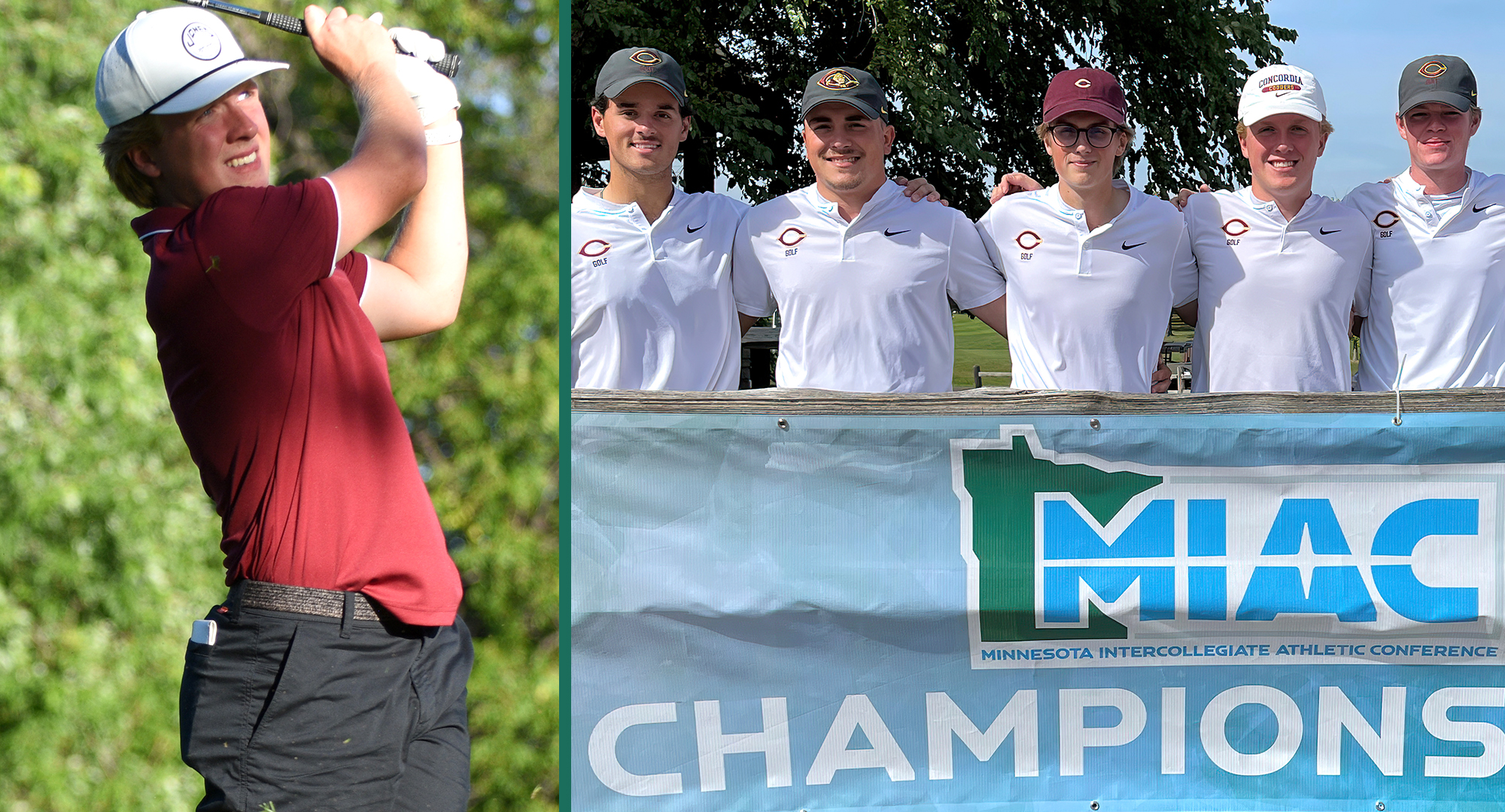 Freshman Landon Olson (L) tied for 8th-place at the MIAC Championship Meet and earned All-Conference honors. CC finished fifth as a team.