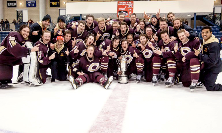 Concordia celebrates after beating #2 Norwich and winning the title of the PrimeLink Shootout (Photo courtesy of Will Costello)