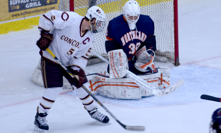 Senior Andrew Deters tips the puck on net. He had two goals in the Cobbers' 4-2 win over Northland.