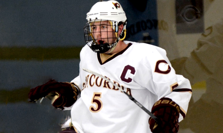Captain Andrew Deters celebrates his shorthanded goal in the Cobbers' 4-0 win over #14 St. John's.