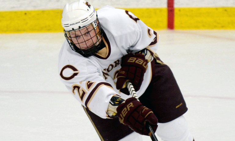 Senior defenseman Charlie Aus had a goal and an assist in the Cobbers' 4-2 setback at Augsburg.