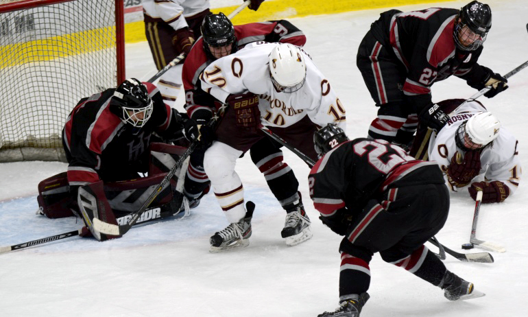 Concordia players crashed the net for most of the third period but couldn't score in the series opener vs. Hamline.