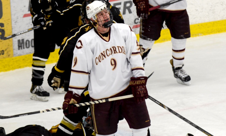 Freshman Jon Grebosky scored the game-tying goal late in regulation in the Cobbers' MIAC semifinal game at St. Mary's.