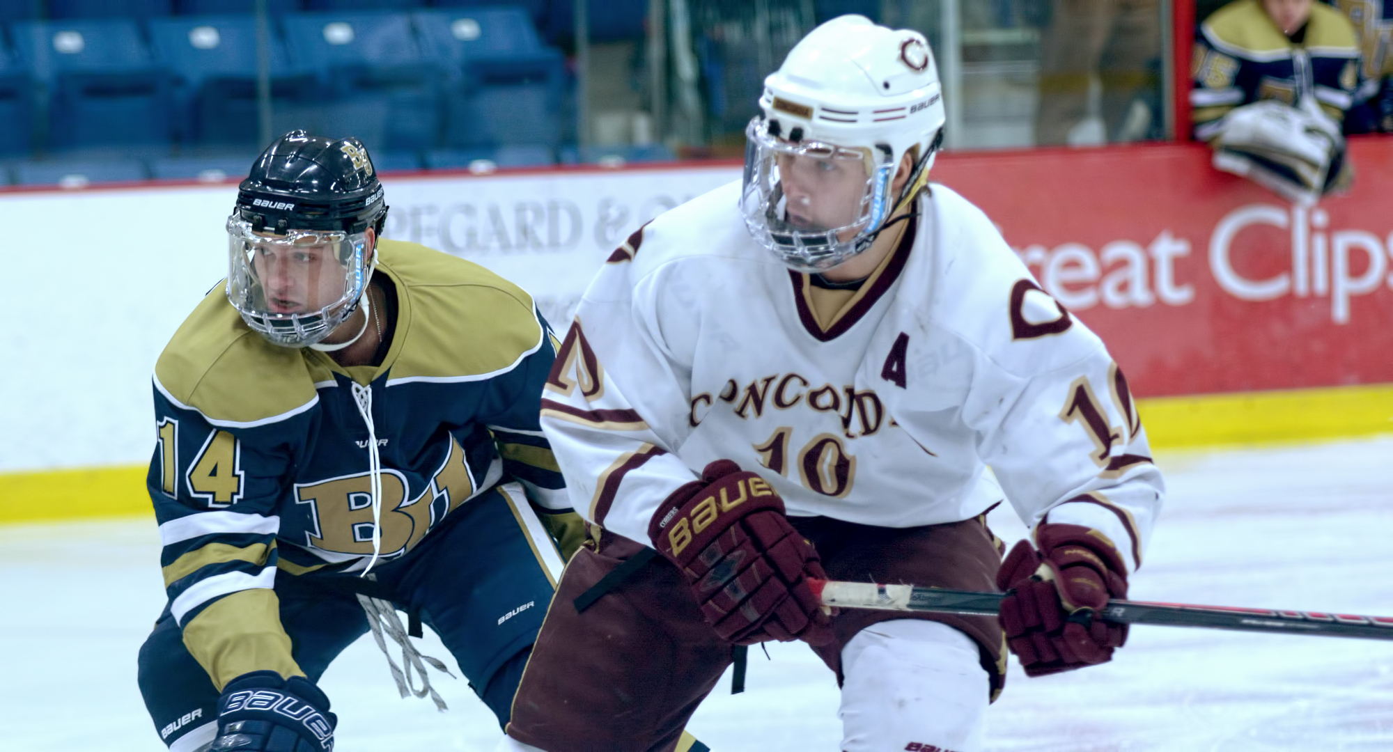Zach Doerring watches his shot on goal during the Cobbers' 2-1 win against Bethel. Doerring had the game-winning goal in the third period of play.