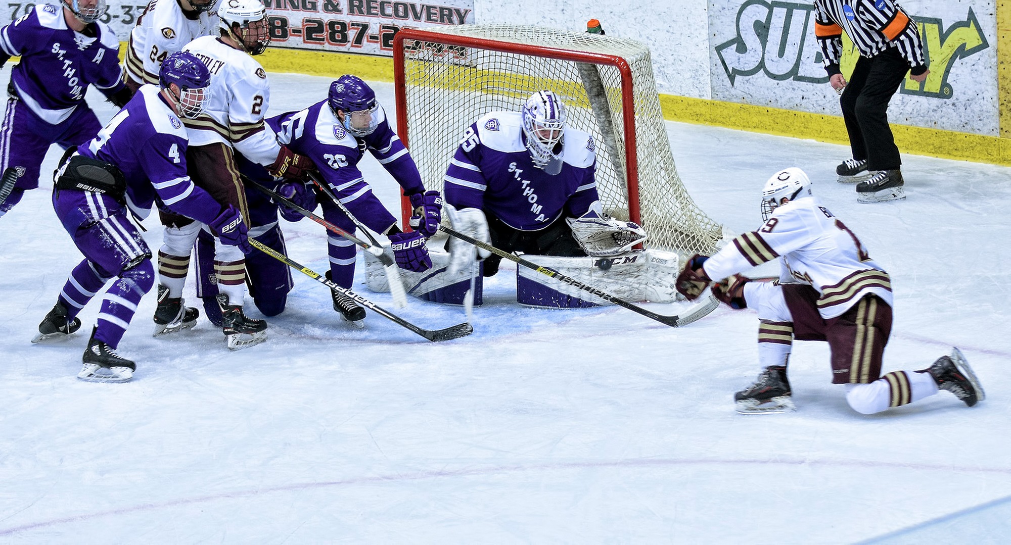 Junior Tyler Bossert has his game-tying shot stopped in the final seconds of the Cobbers' MIAC Championship Game battle.