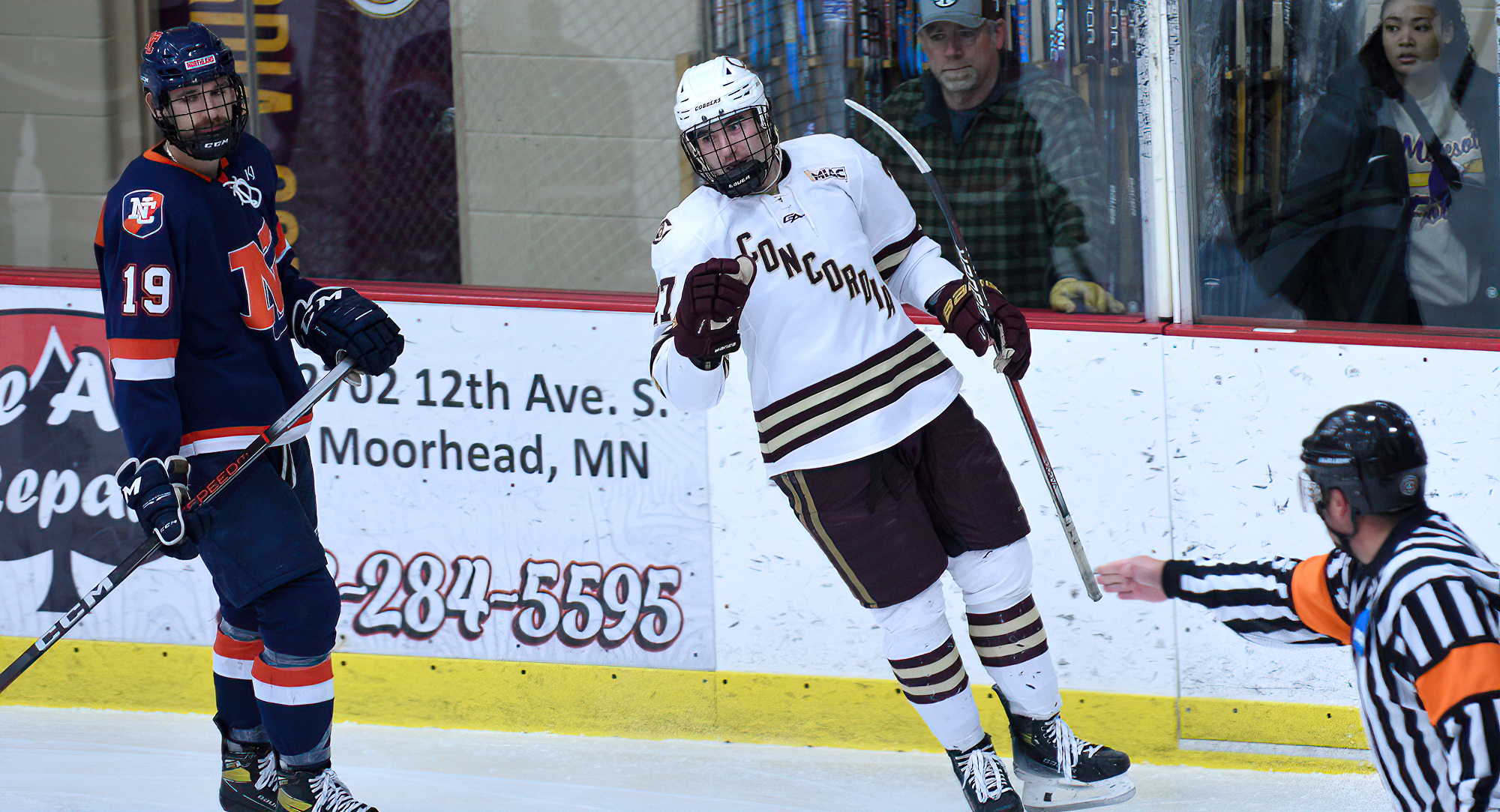 Junior Cole Lehman is all smiles after scoring his second-period goal in the Cobbers' 6-2 win over Northland.