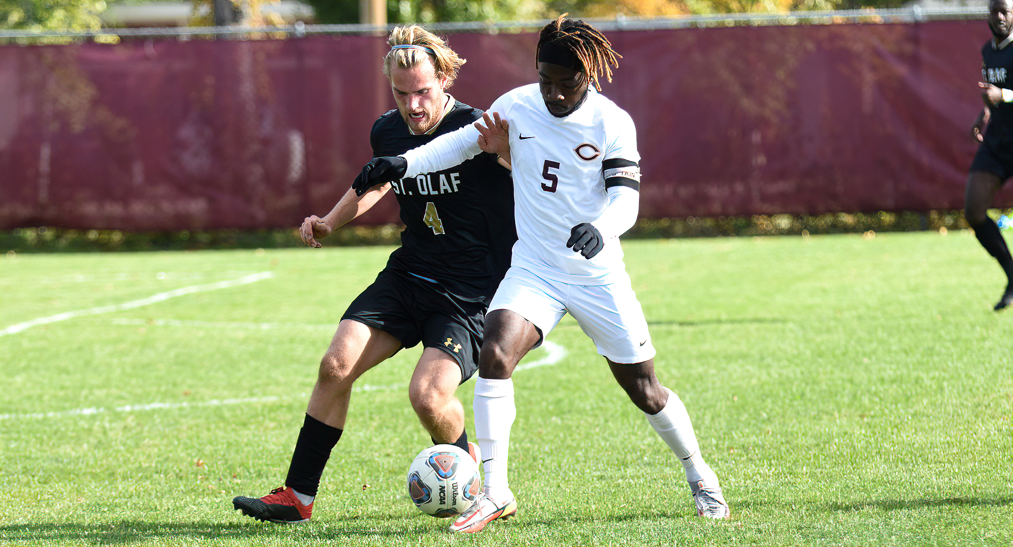 Senior Telvin Vah led the Cobbers with two shots on goal in the team's game at regionally-ranked St. Olaf.