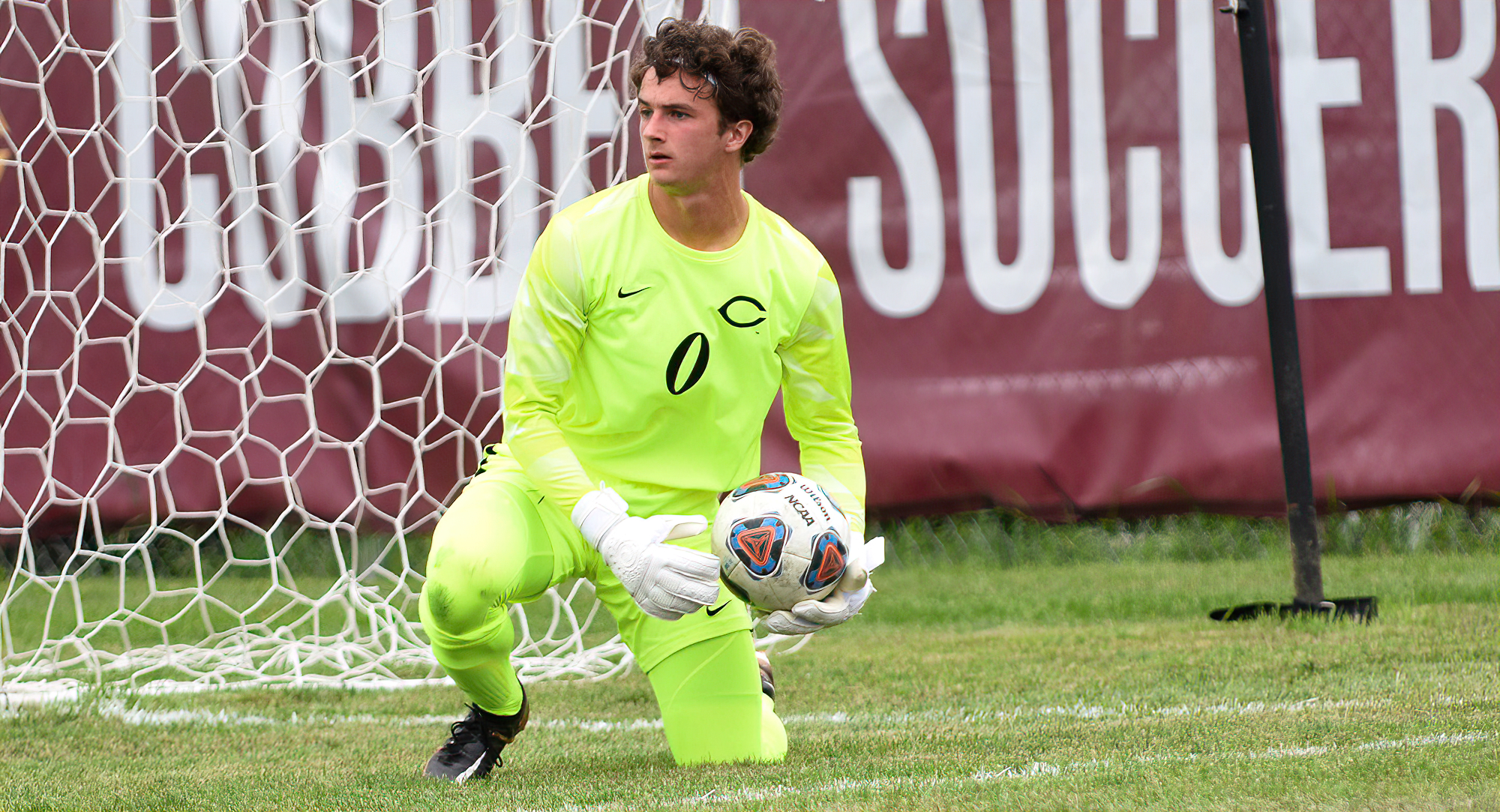 Junior goalie Jensen Waltz made a game-saving stop on a penalty kick in the second half of the Cobbers' 2-1 win at Dubuque in the season opener.