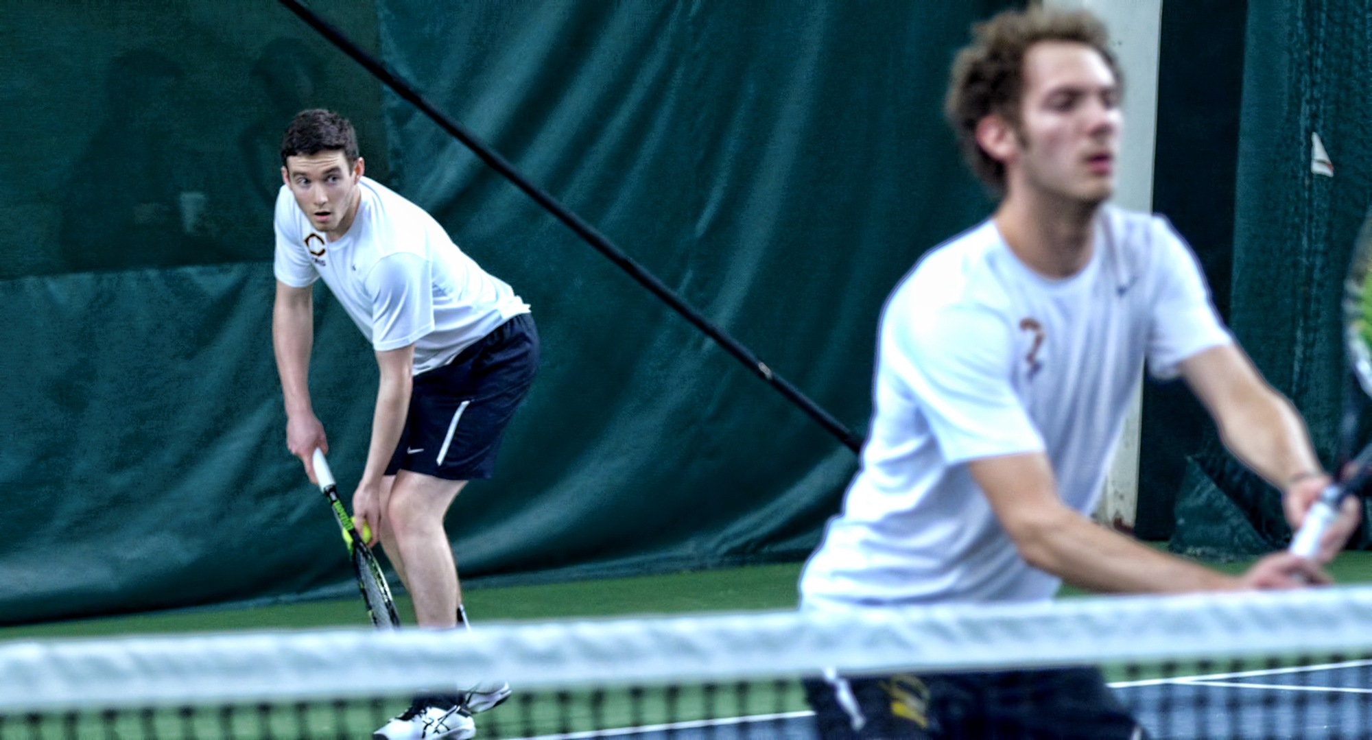 The doubles team of Erik Porter (L) and David Schneck claimed one of the two doubles wins for the Cobbers in the MIAC opener at St. John's.