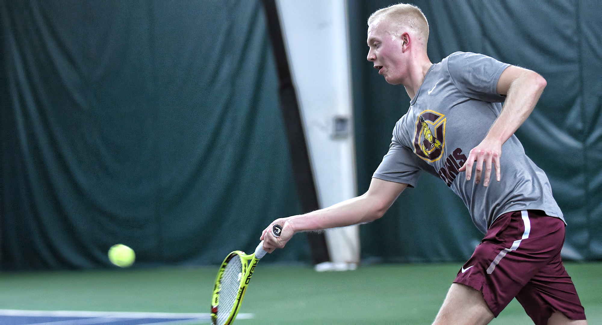Junior Jared Saue won both his doubles and singles matches against St. Olaf and finished the year with a team-leading 12 singles wins.