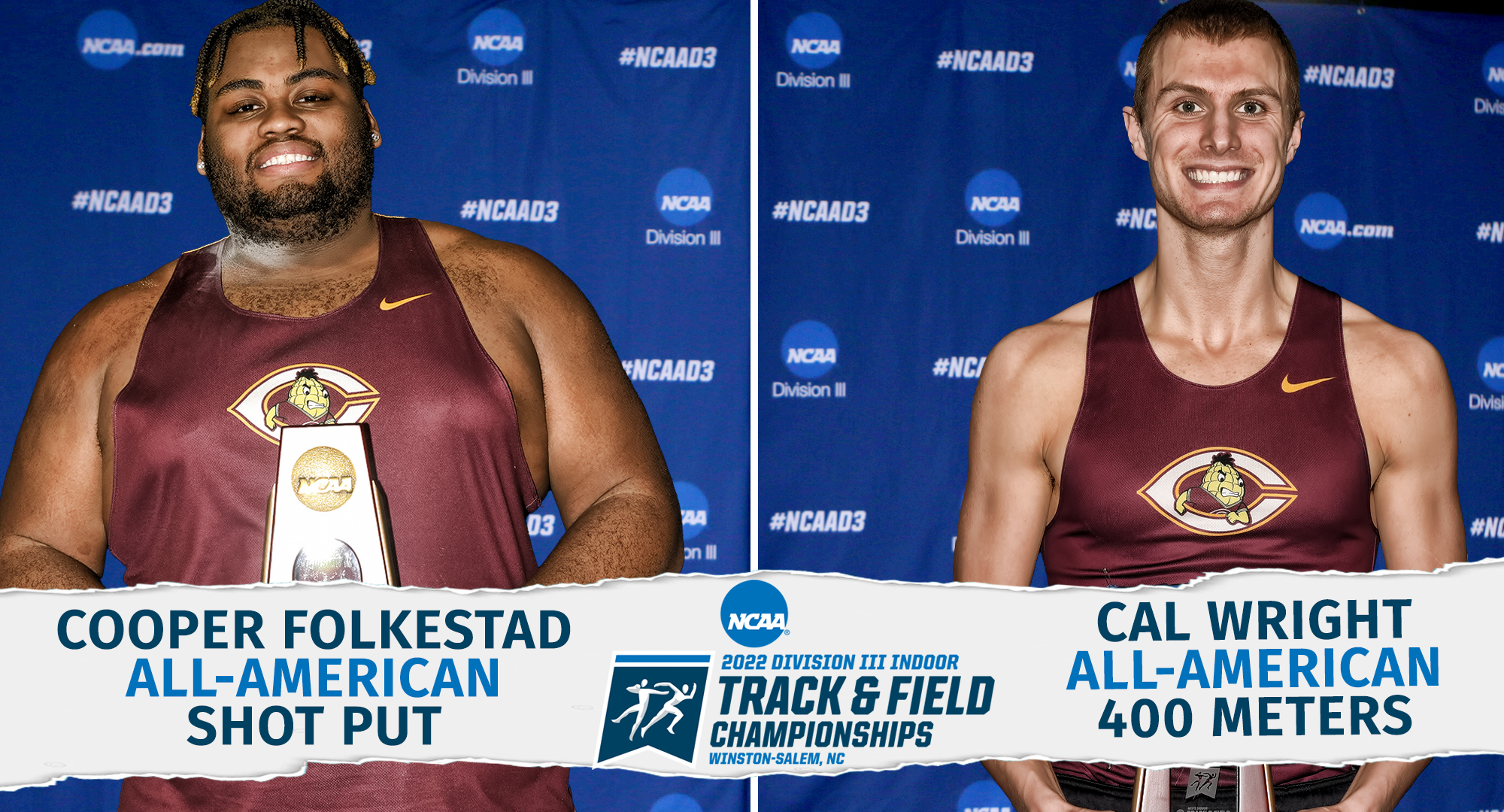 Cooper Folkestad (L) and Cal Wright delivered All-American performances on Day 2 at the NCAA DIII National Indoor Meet.