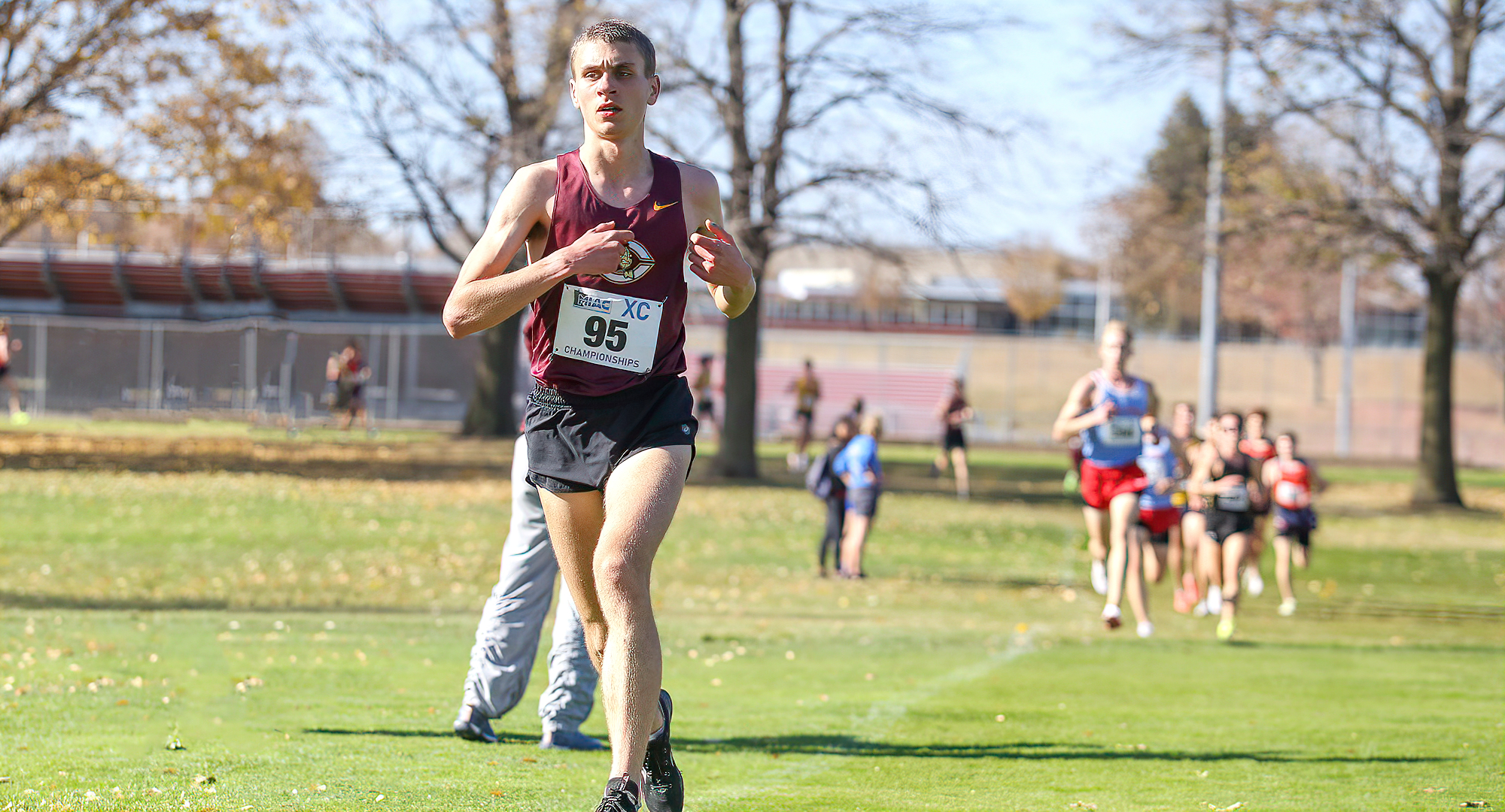 Leo Smith races through the MIAC Meet on his way to his second straight All-MIAC Honorable Mention honor. (Photo courtesy of Nathan Lodermeier)
