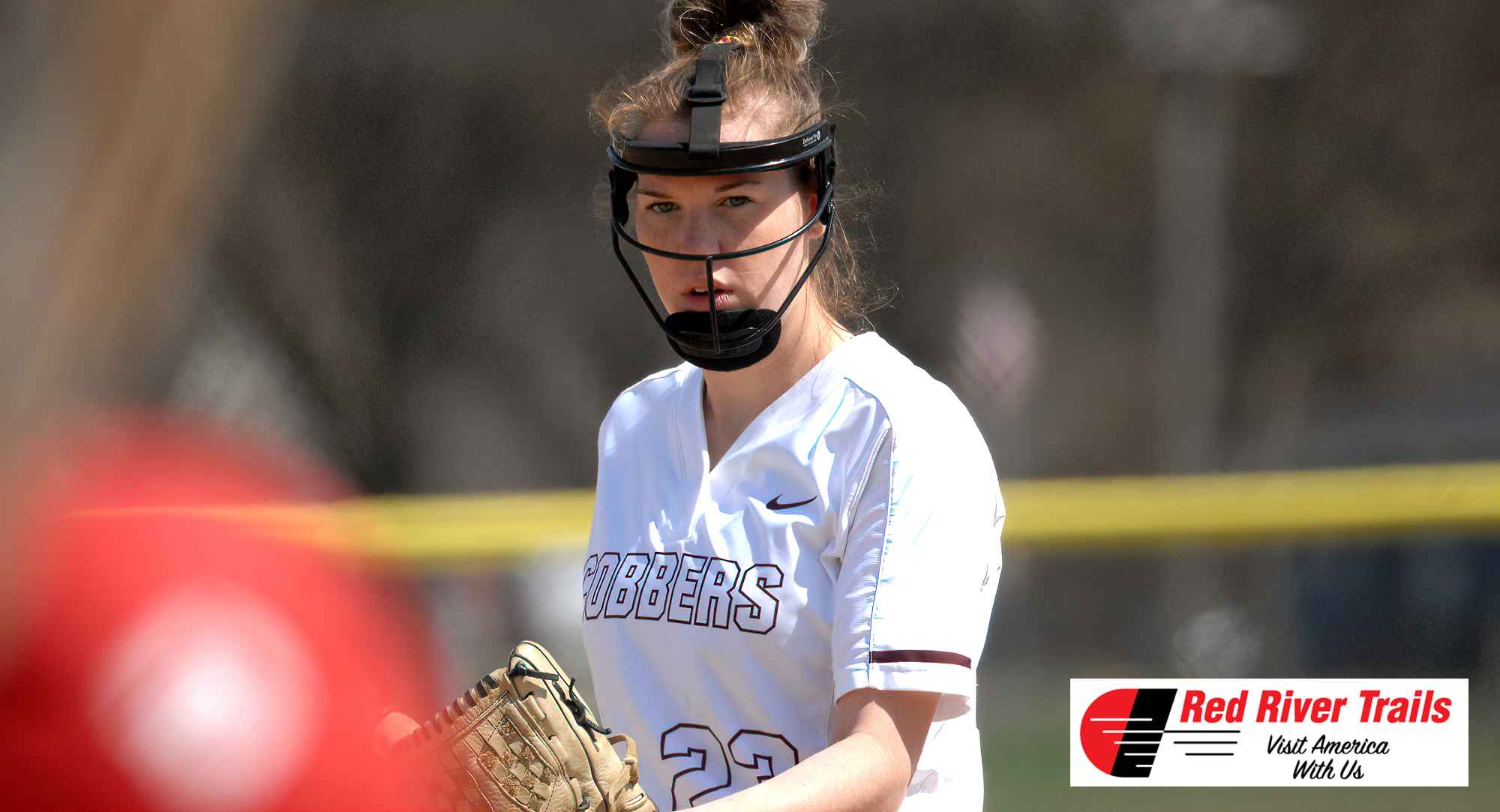 Senior Megan Gavin struck out 12 hitters in Game 1 of the Cobbers' DH at Bethany Lutheran and became only the fourth pitcher in school history to reach the 300-strikeout milestone in a career. (Pic taken in 2019)