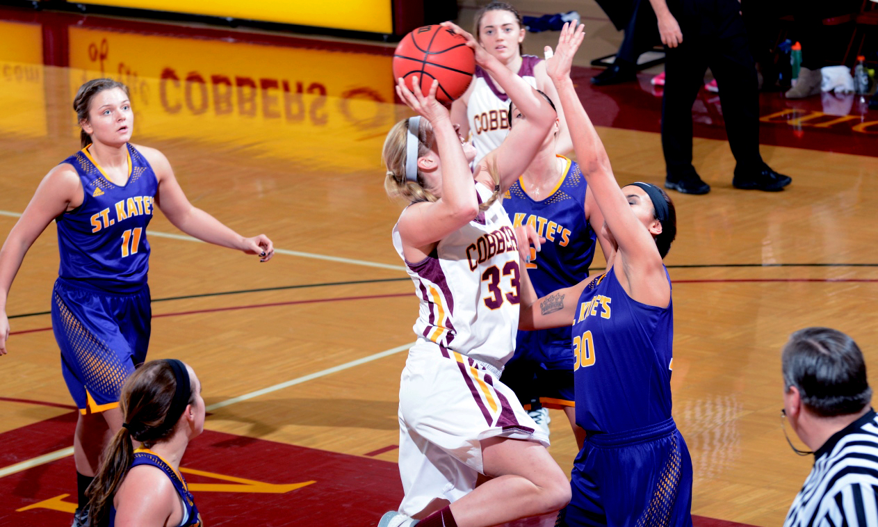 Jenna Januschka goes up for two of her game-high 20 points in the Cobbers' win over St. Catherine.