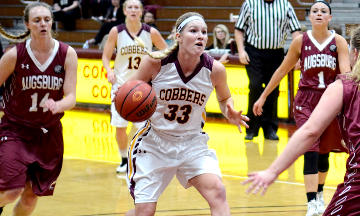 Jenna Januschka had career highs in points and rebounds in helping the Cobbers post a critical win on the road at Augsburg.