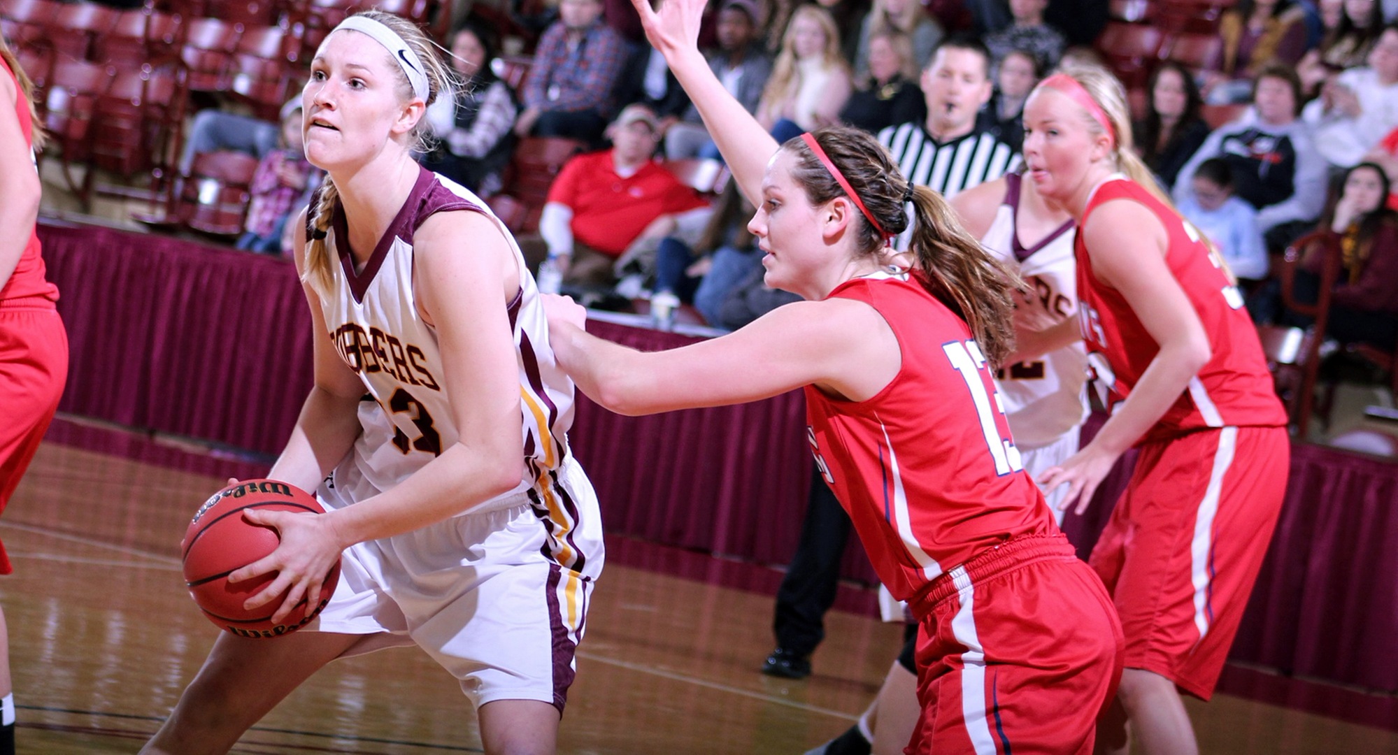 Senior Jenna Januschka looks to go up for two of her team-high 15 points in the Cobbers' game with St. Mary's.