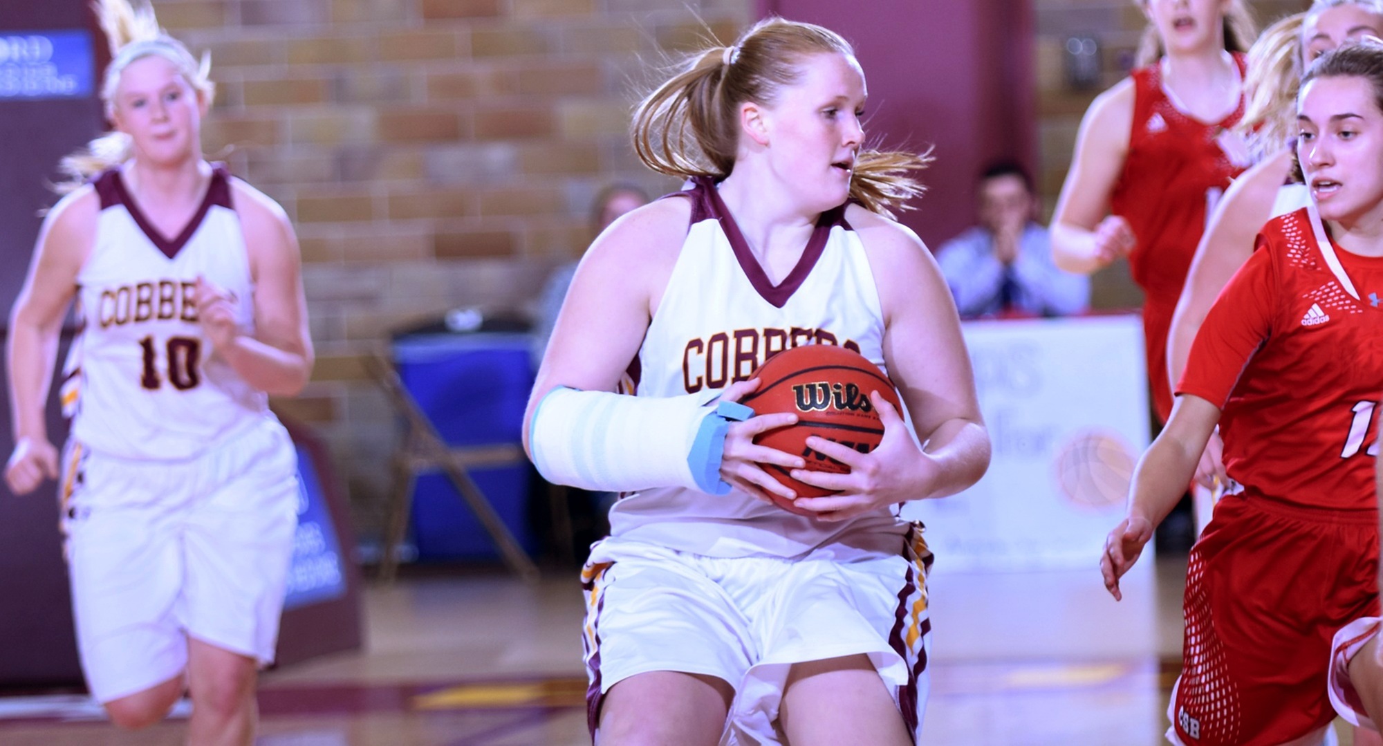 Senior Kirstin Simmons played 32 minutes and grabbed a career-high 16 rebounds in the Cobbers' overtime win at Carleton.