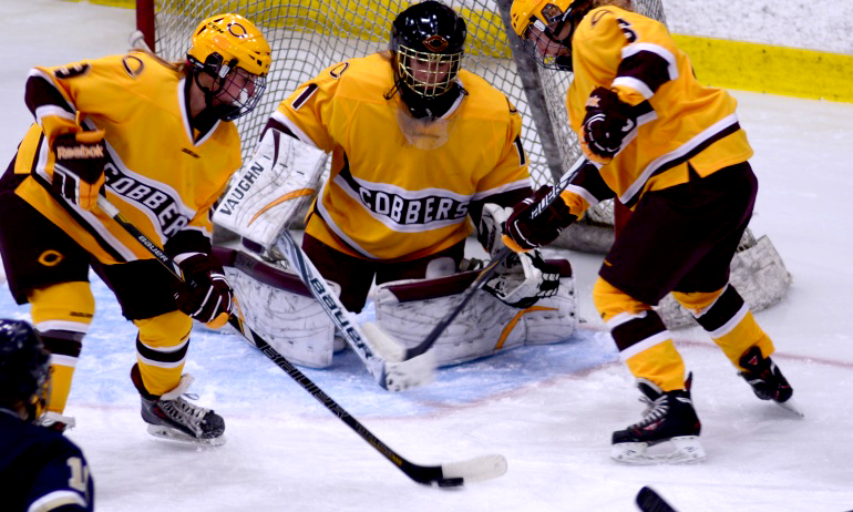 Cobber goalie Andrea Klug made 28 saves against #6 Wis.-River Falls and lowered her season GAA to 2.36.