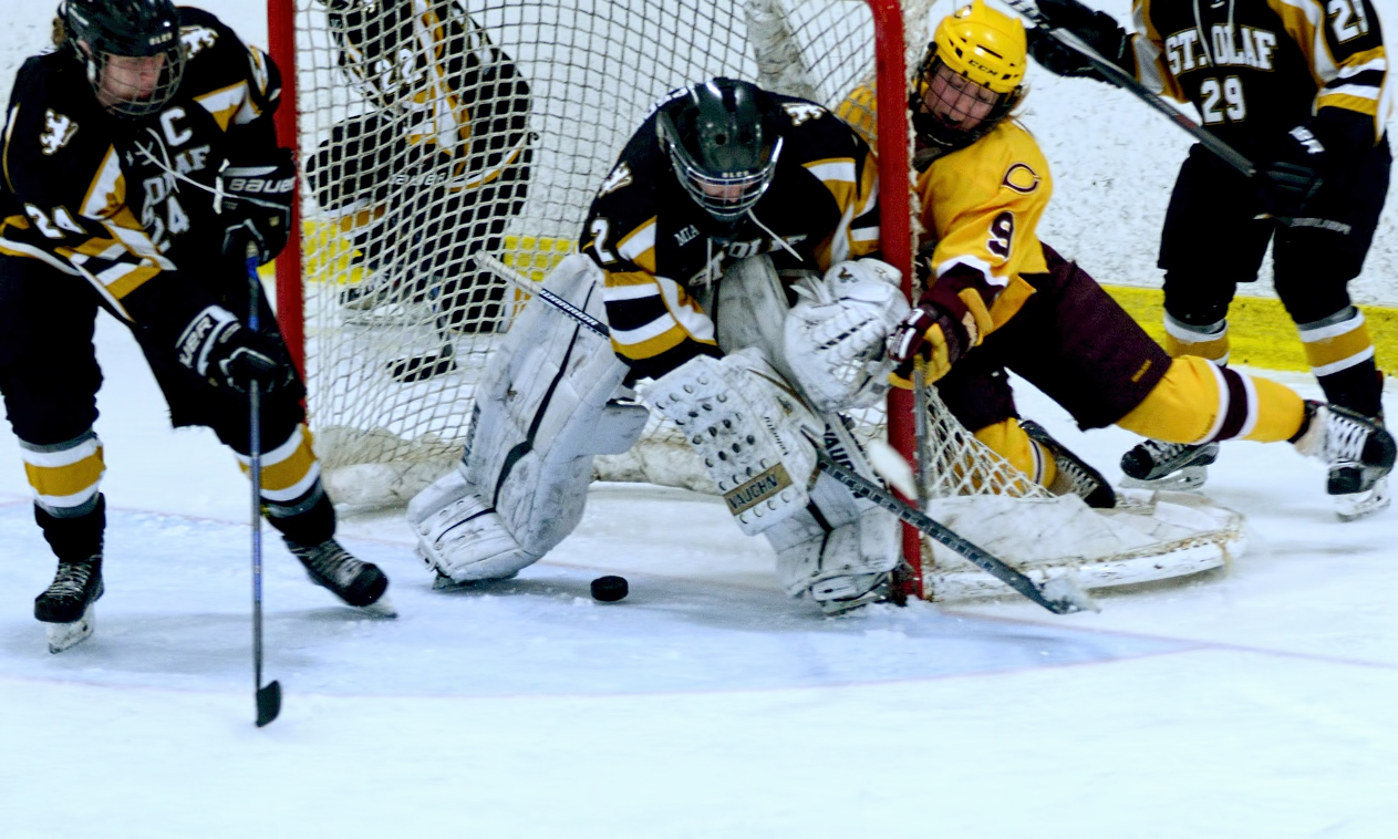 Junior Amber Schaack scores a shorthanded wraparound goal in the Cobbers' 4-2 series-opening win over St. Olaf.