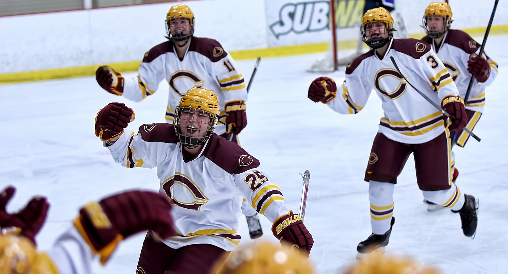 Sophomore Anna Ballweber celebrates her game-winning goal in the Cobbers' 1-0 win over Finlandia on Saturday.
