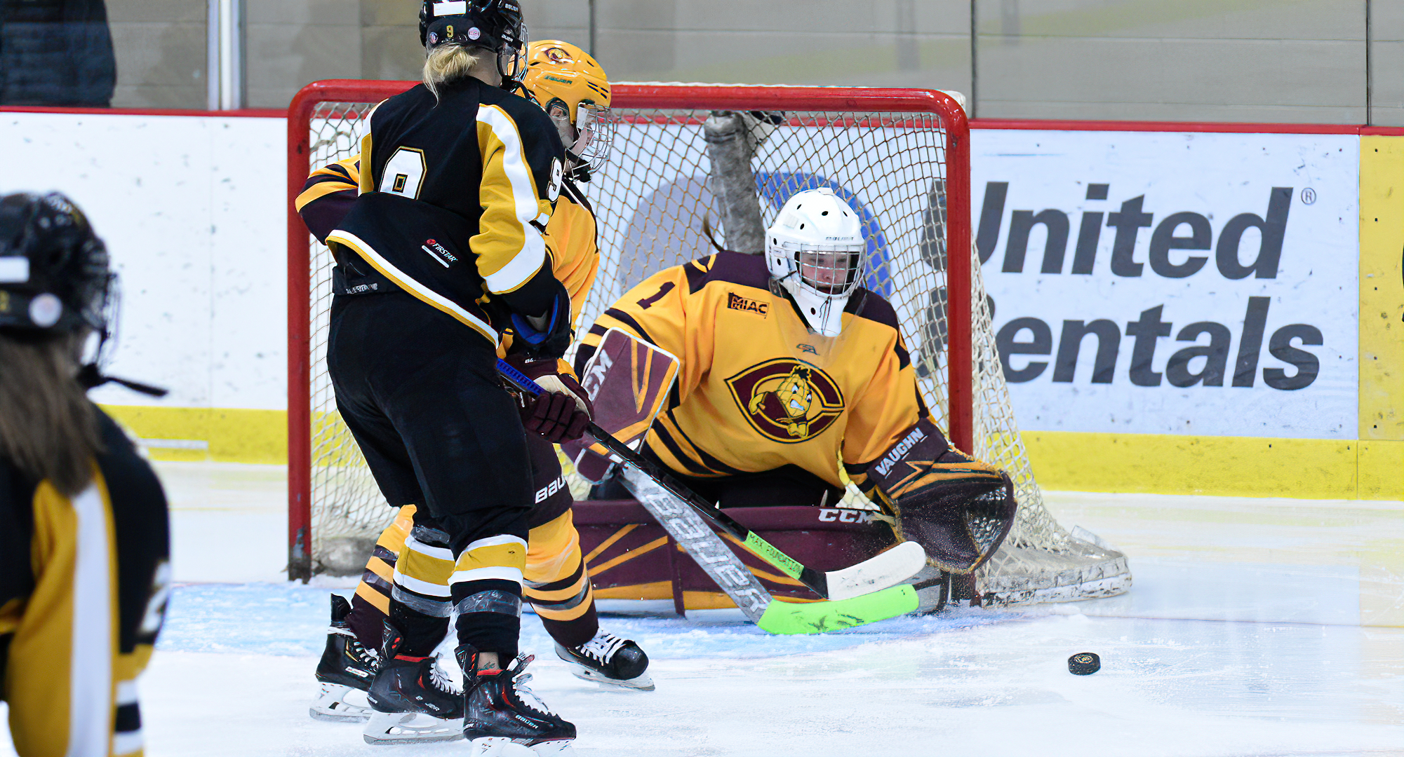Senior goalie Kiana Flaig made 32 saves in the Cobbers' series finale at St. Olaf.