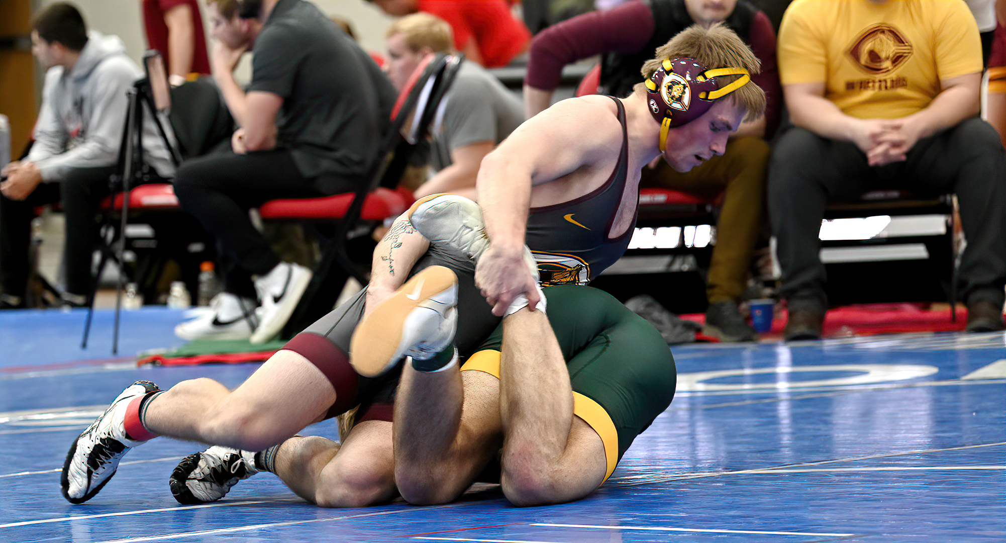 Elijah Hunt was one of five Cobber wrestlers to go unbeaten at the 3-match Prairie Wolf duals hosted by Neb. Wesleyan.
