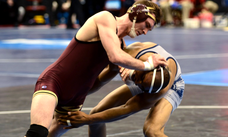 Senior Sebastian Gardner tries to get the upperhand in his quarterfinal win which earned him All-American honors.