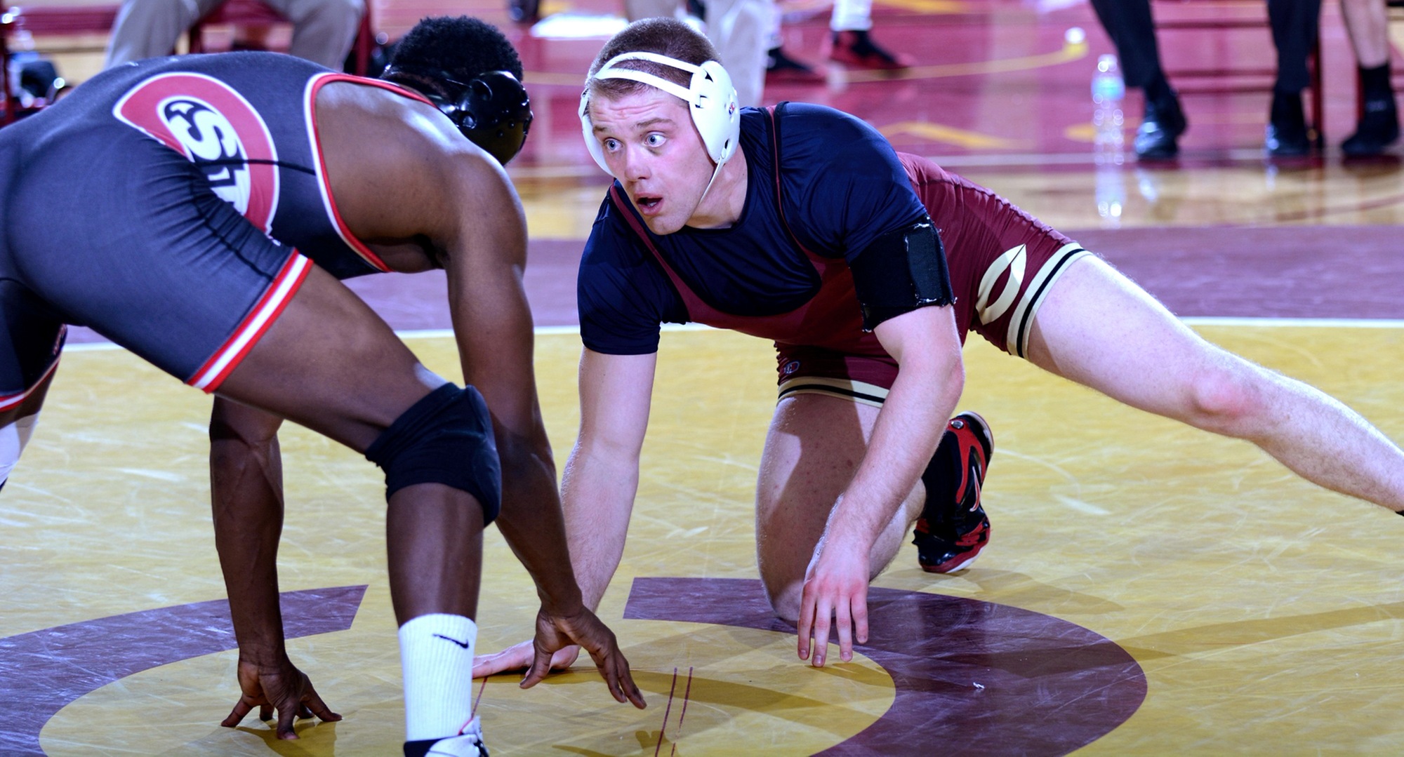 Cobber junior Ricky Briggs battled St. Cloud State wrestler Uthman Rabiu for the second straight year in CC's year-ending dual with the Huskies.