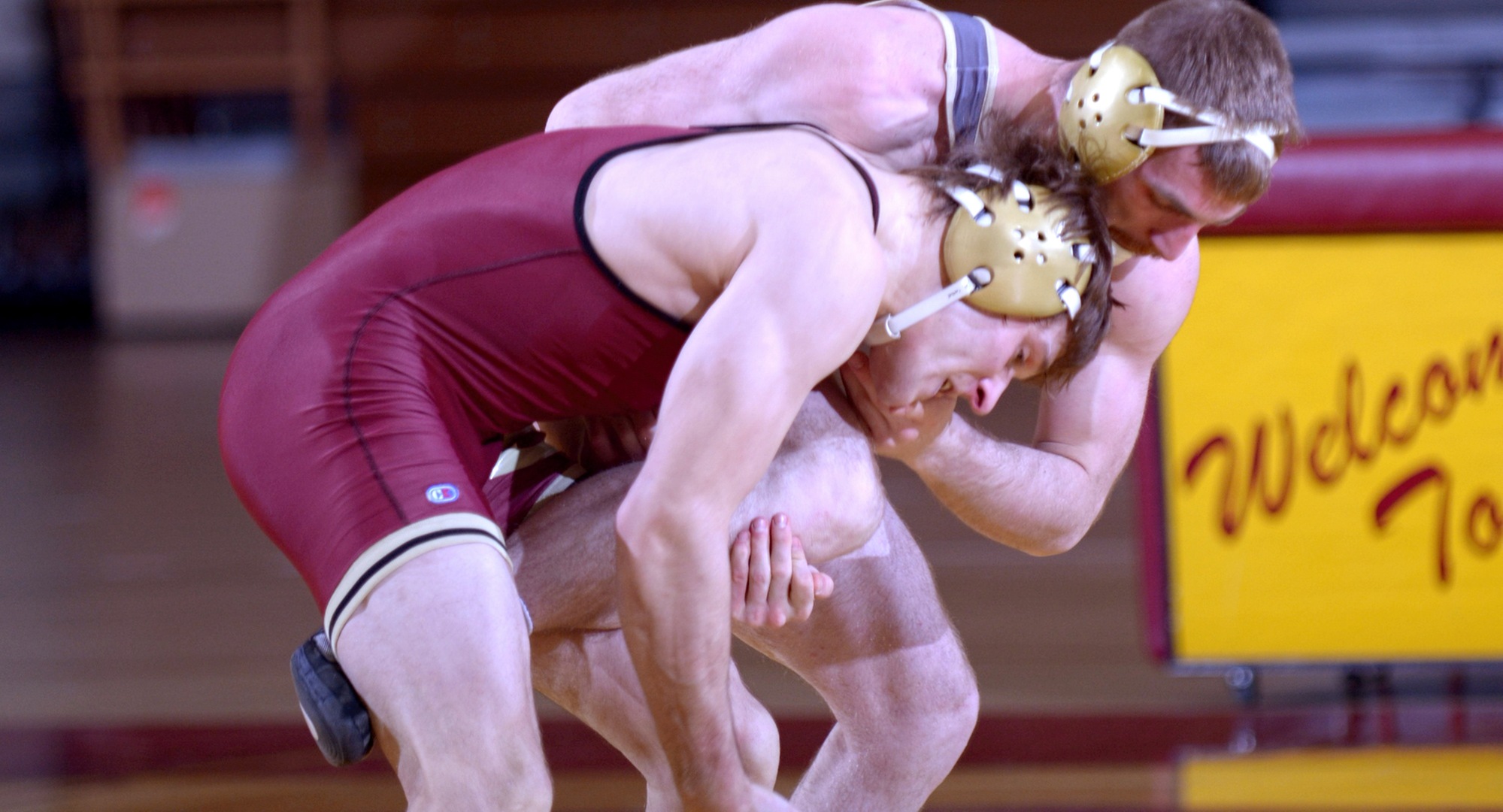 No.6-ranked Cole Sladek goes for the takedown during his 7-1 win at 157 against Southwest Minnesota State.