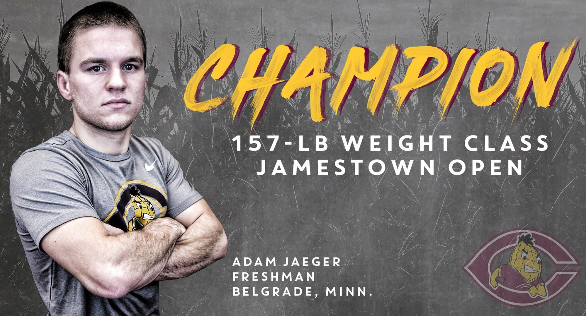 Freshman Adam Jaeger won the 157-lb weight class at the Jamestown Open.