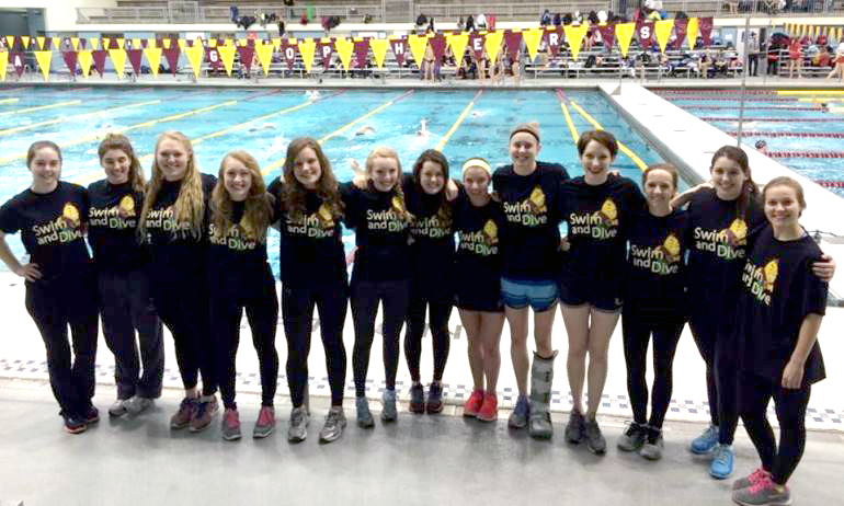 The Cobber swim and dive team broke school records on seven different occasions and in four different events at the MIAC Meet.