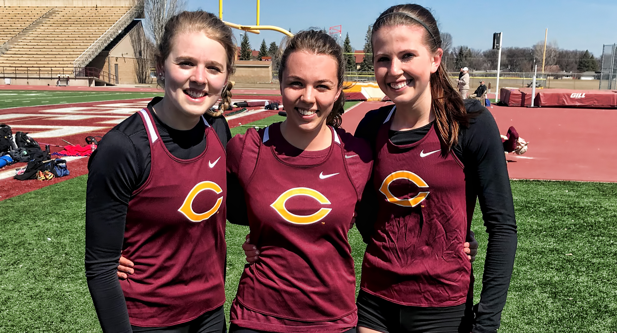Carly Fornshell (L), Marissa Andersen and Katie Jobe (R) all posted personal-best scores in the heptathlon at the MIAC championship multi-event.