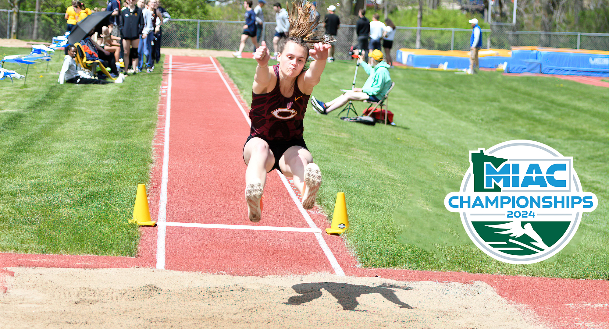 Jenna Kalevik competes in the long jump in the MIAC Heptathlon. She finished fourth with a PR point total. (Photo courtesy of David Pape)