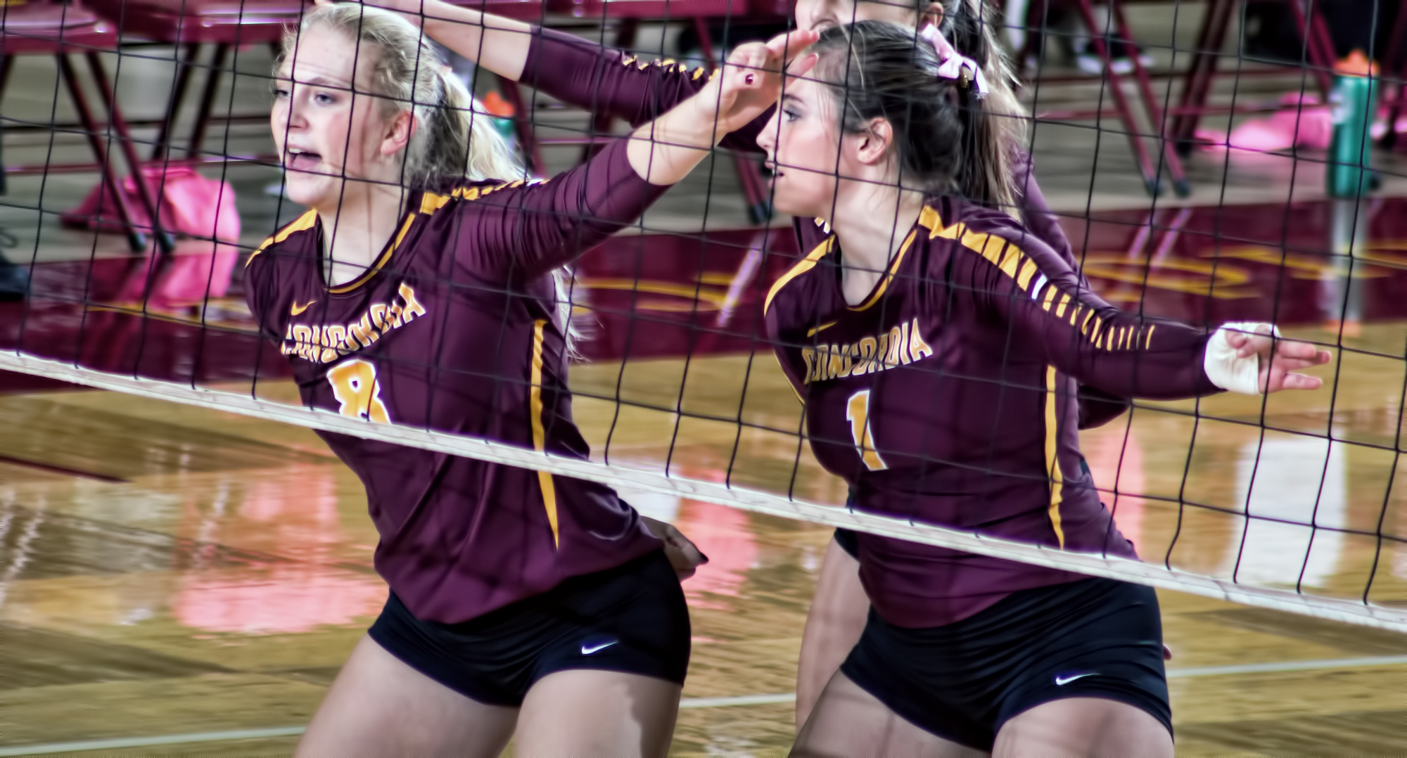 Freshman Brianna Carney (L) was named to the MIAC All-Conference Team and senior Mandy Mercil was the Cobbers' representative on the All-MIAC Sportsmanship Team.