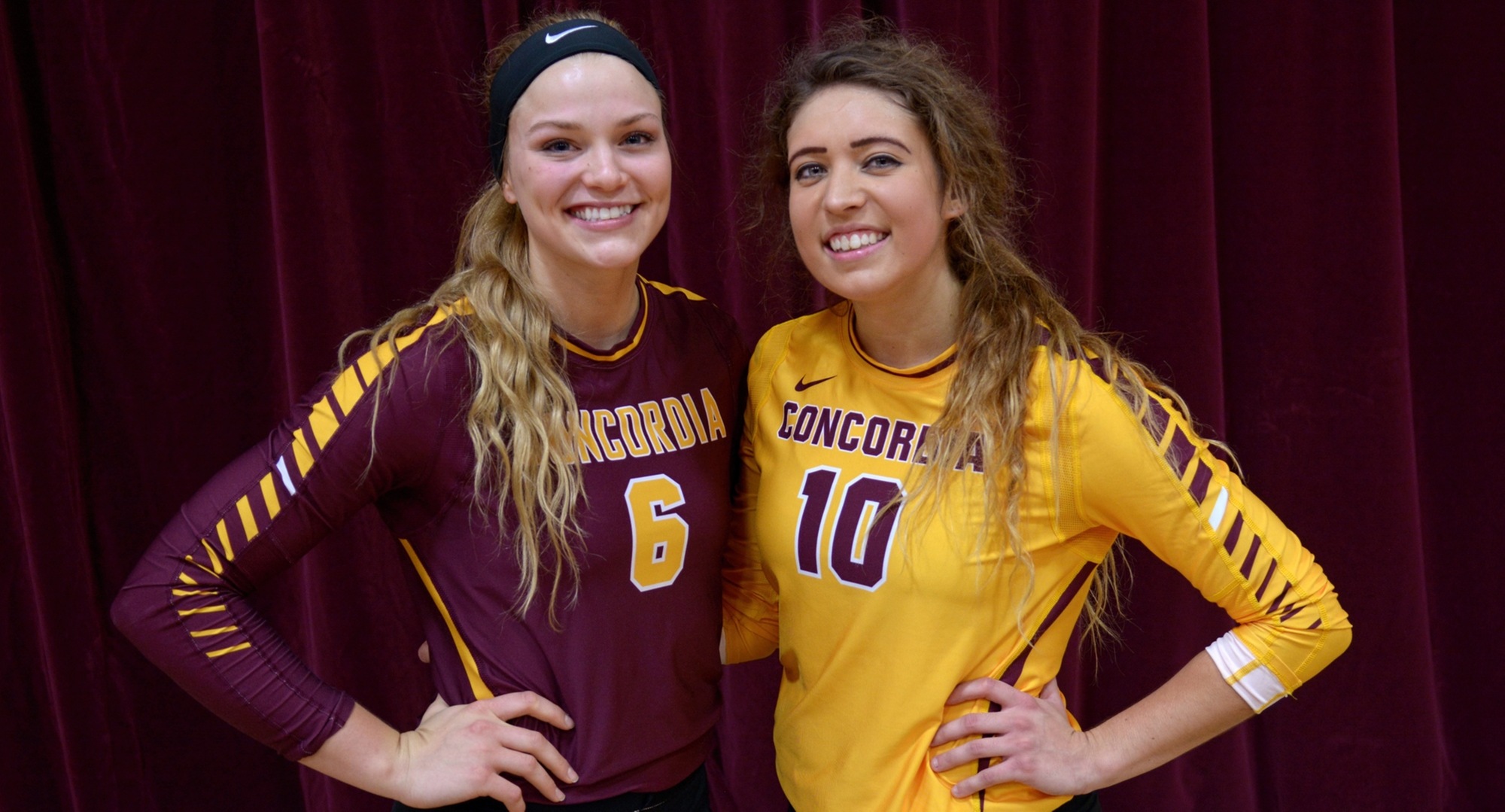 Cobber outgoing players Emily Friedrich (L) and Stephanie Baker were honored befor the Cobbers' upset win over #11 Gustavus.