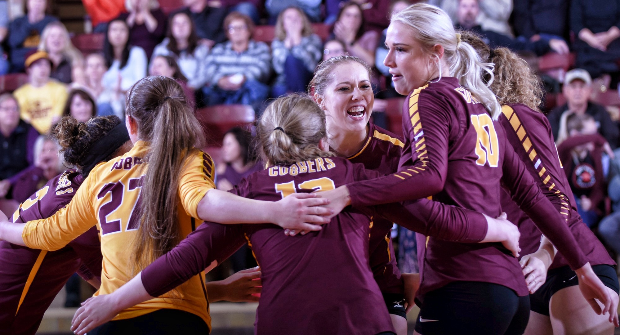 Concordia celebrates a point in one of their two conference sweeps over the weekend.