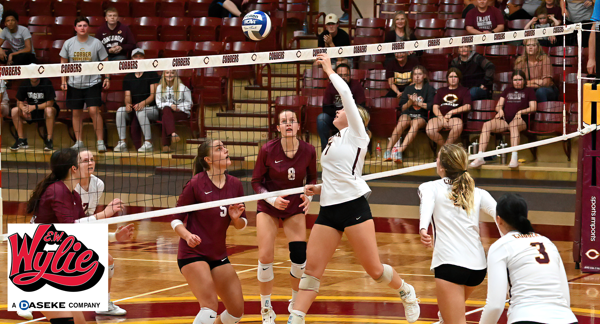 Kaia Lill goes for the quick kill in the Cobbers' 3-1 win over Hamline. Lill finished with a season-high 50 assists to help CC go 3-0 in the MIAC.