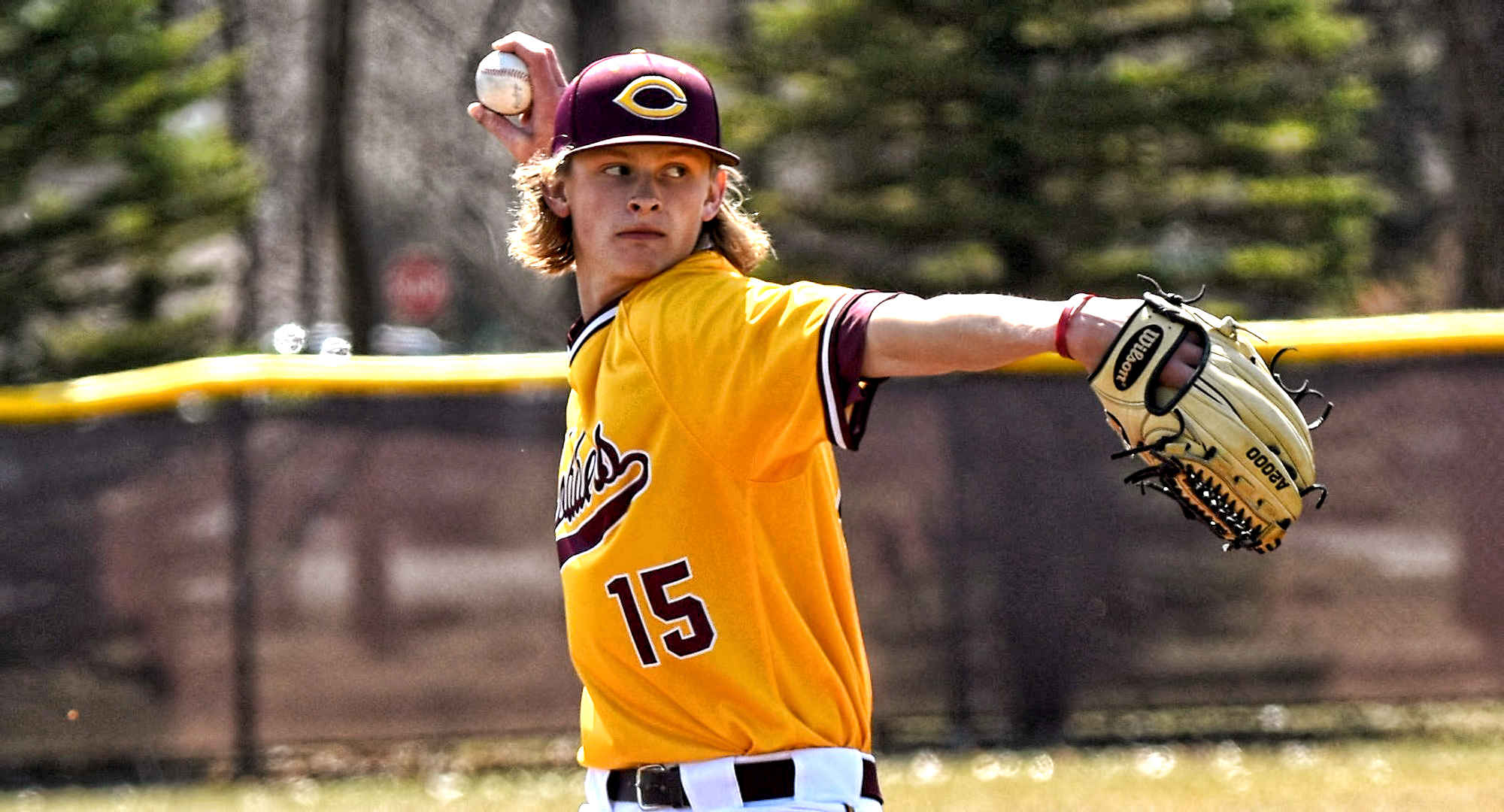 Sophomore Ty Syverson gets ready to deliver a pitch during the Cobbers' first game with St. Mary's. Syverson pitched a complete-game shutout in the 1-0 Game 1 win. 