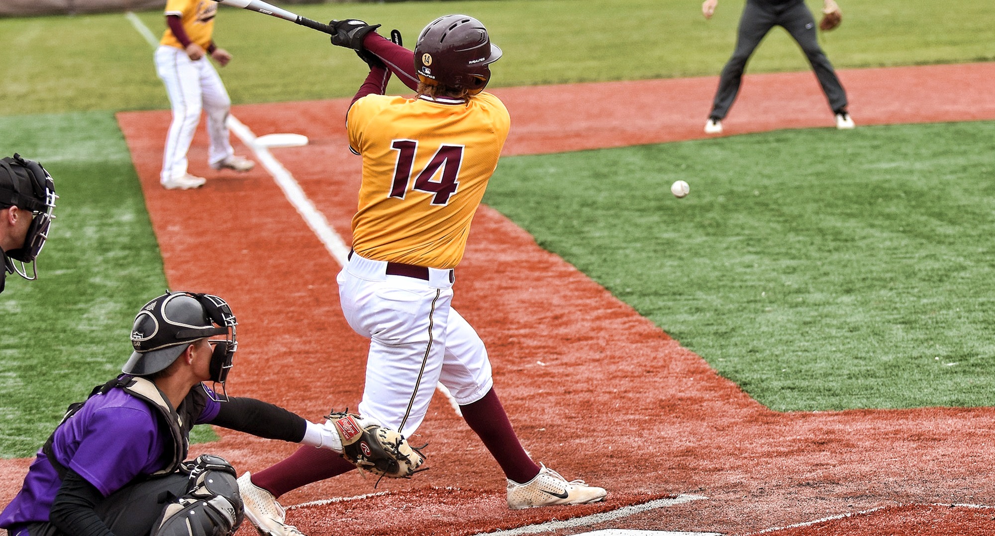 Senior Austin Ver Steeg was the only Cobber player to have a hit in both games of the team's doubleheader with Dickinson.