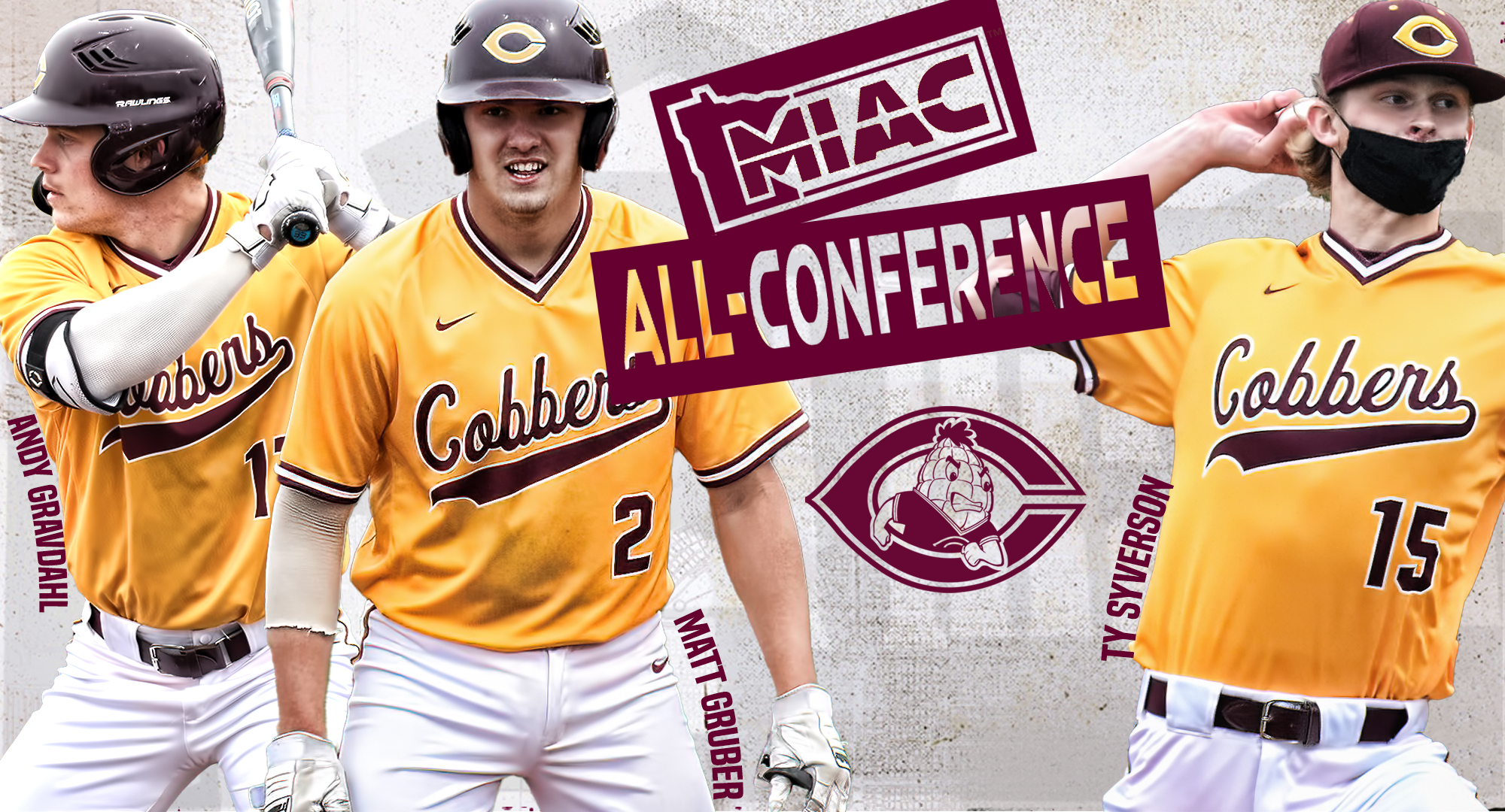 Andy Gravdahl (L), Matt Gruber and Ty Syverson all earned MIAC postseason honors for their outstanding conference seasons.