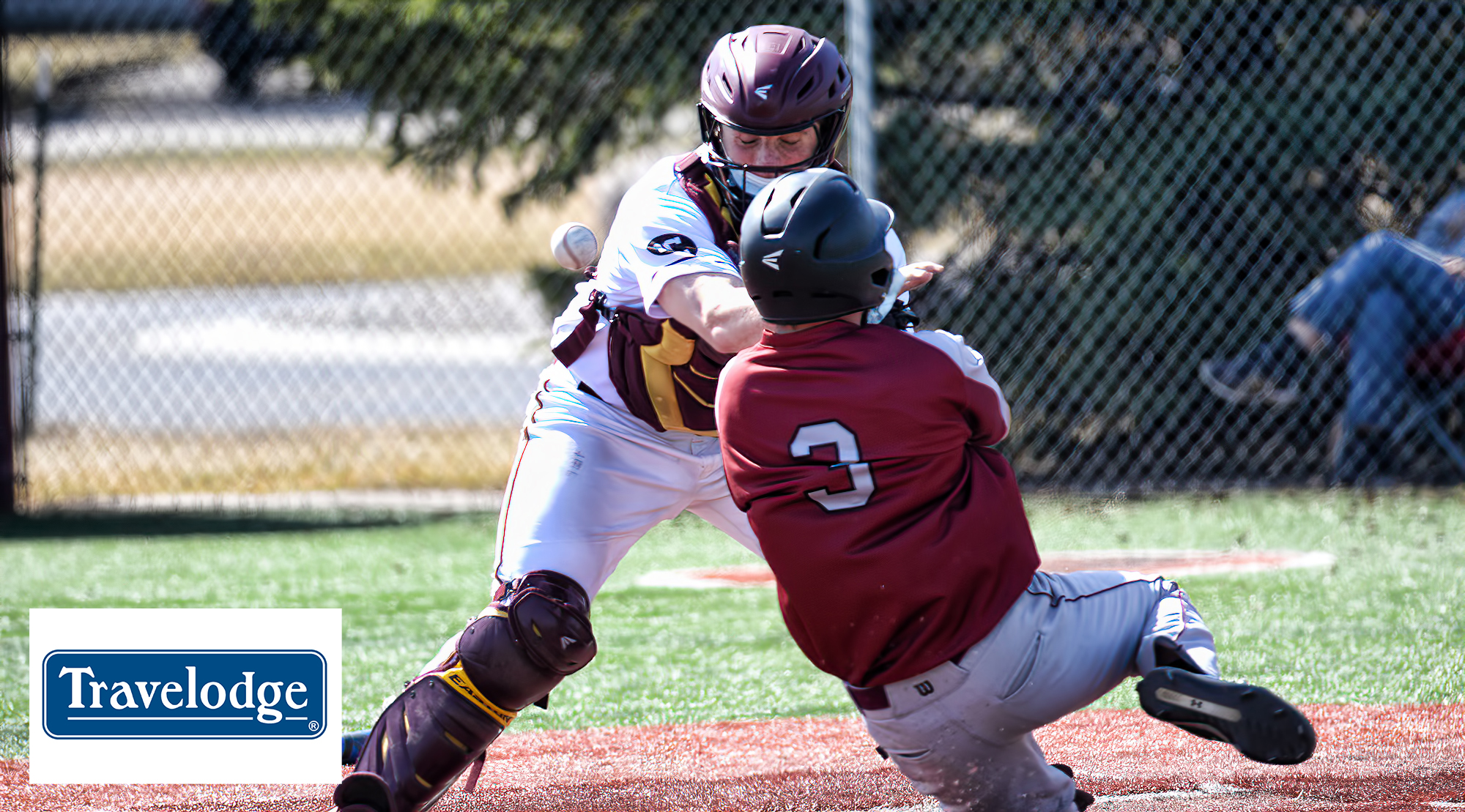 Cobber catcher Toby Sayles collides with a Hamline runner on a play at the plate during the first game of the doubleheader on Saturday.