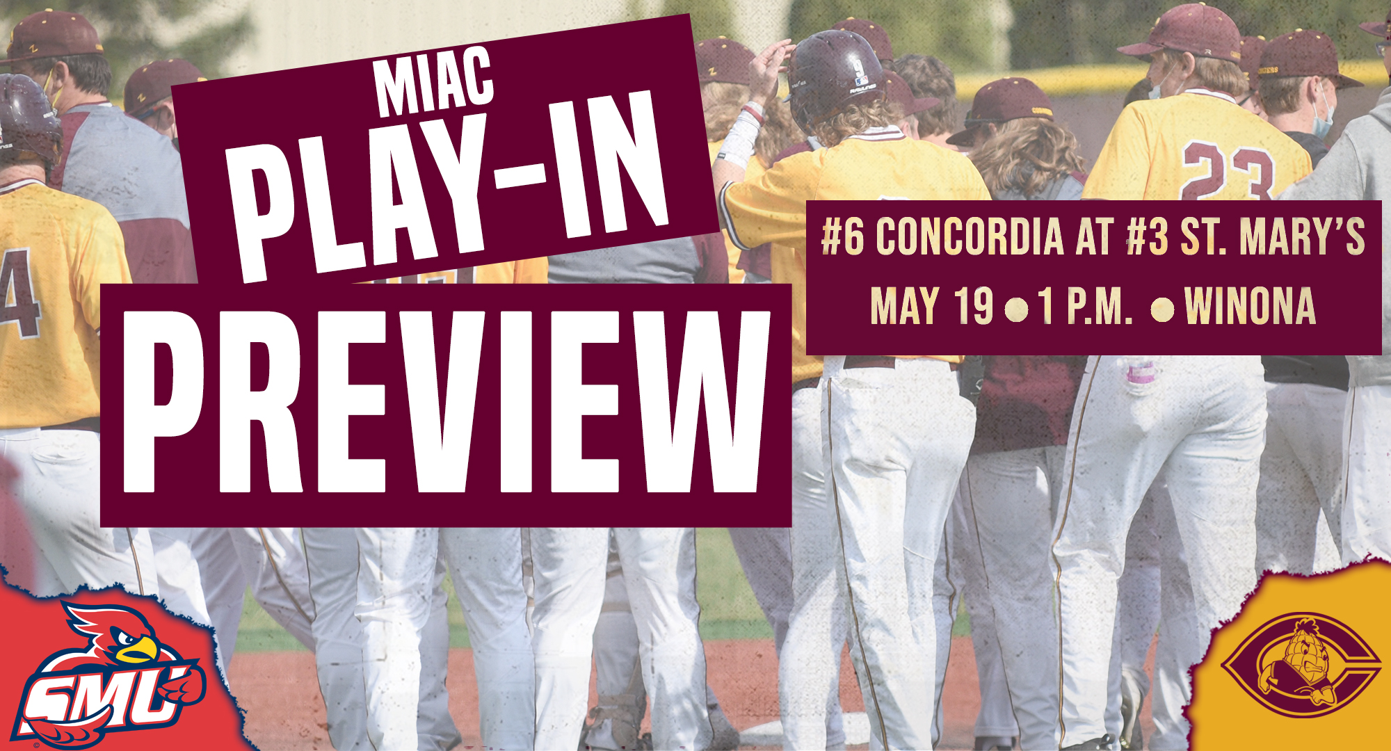 No.6 seed Concordia will face No.3 seed St. Mary's in one of the two the play-in games of the MIAC baseball playoffs on Wednesday, May 19 at 1 p.m. in Winona.